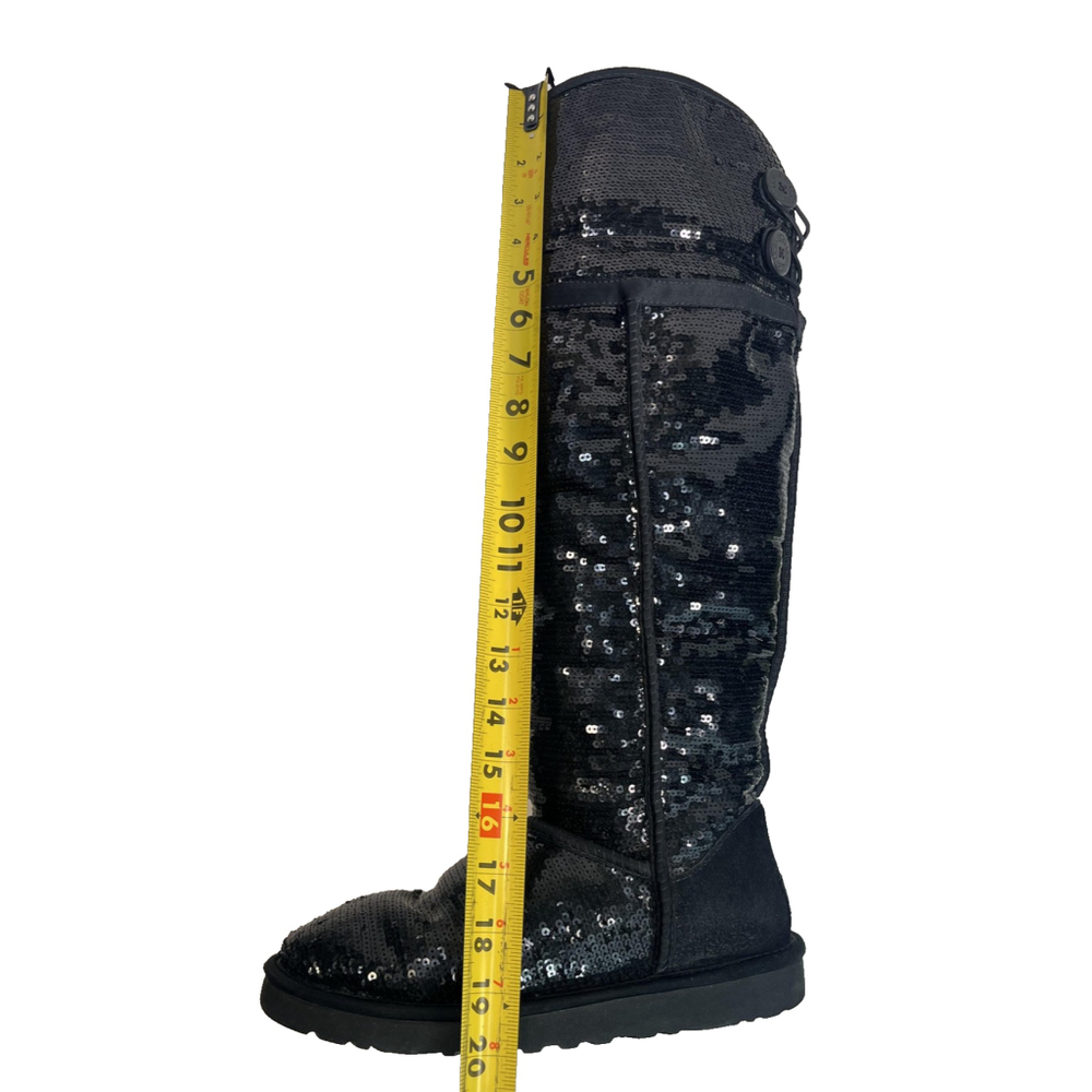 UGG Black Tall Over Knee High Sequin Shearling Button‎ Boots Womens Size 7 Rare - Picture 7 of 16